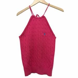 Vintage Y2K Ralph Lauren Pink Cable Knit Halter Top Sz M